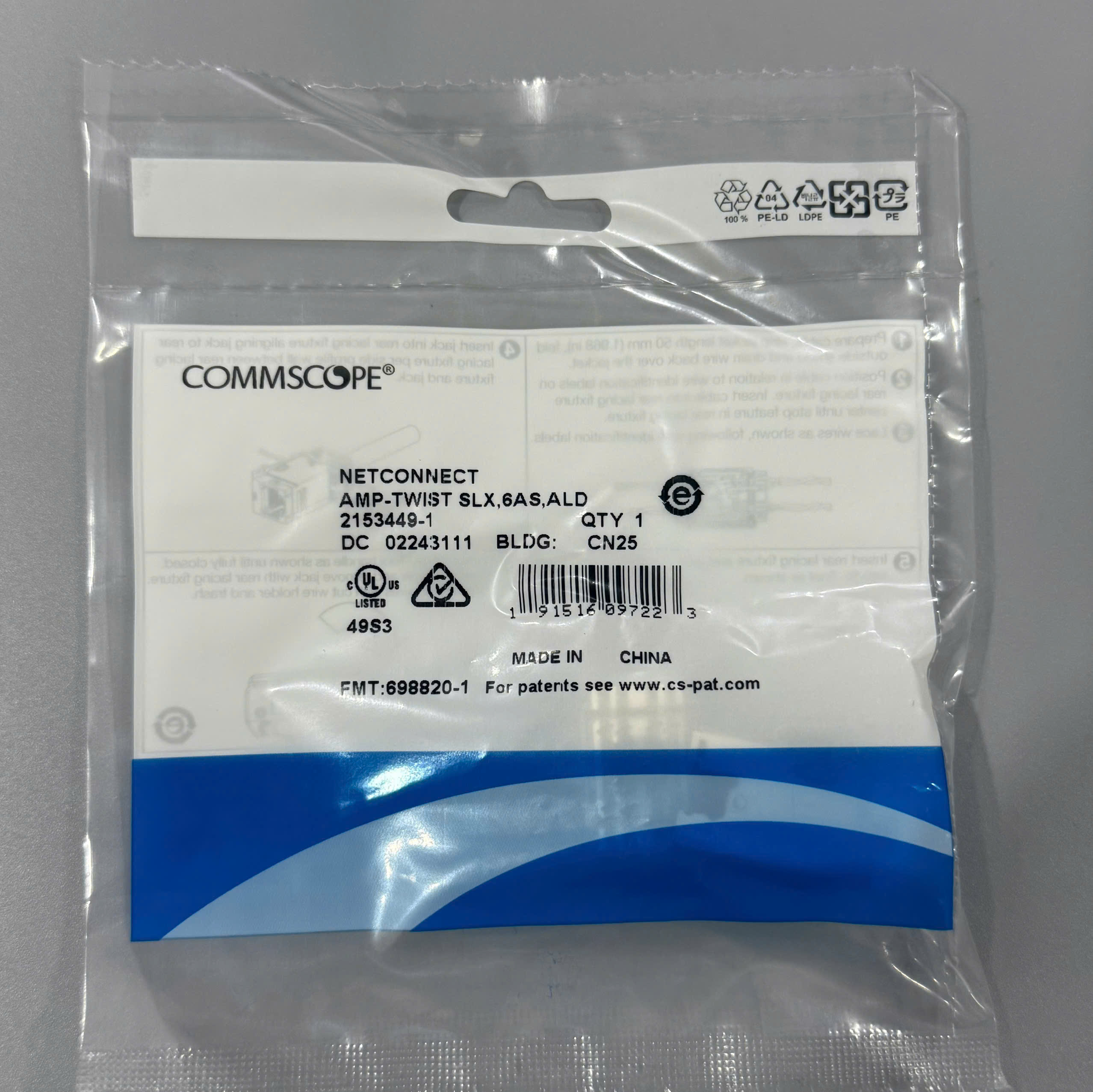 Ổ cắm mạng Cat6A - Modular jack Cat6A Commscope 2153449-1 CHÍNH HÃNG